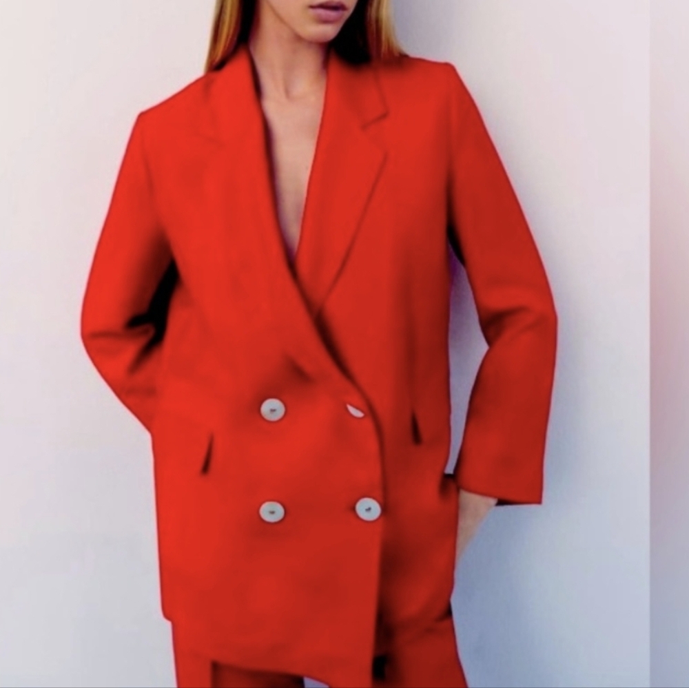 NWOT Zara Red Double-Breasted Blazer